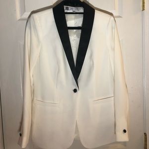 Winter white blazer with black lapels